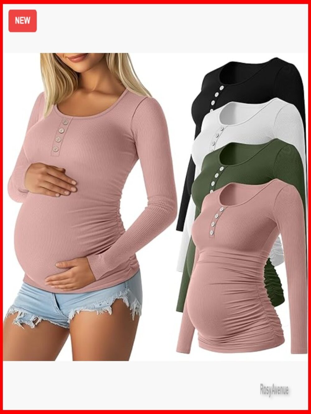 4 Pack Maternity Shirts Long Sleeve Scoop Neck Henley Side Ruched Tops